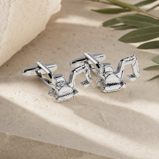 Excavator Digger Cufflinks in a themed setting