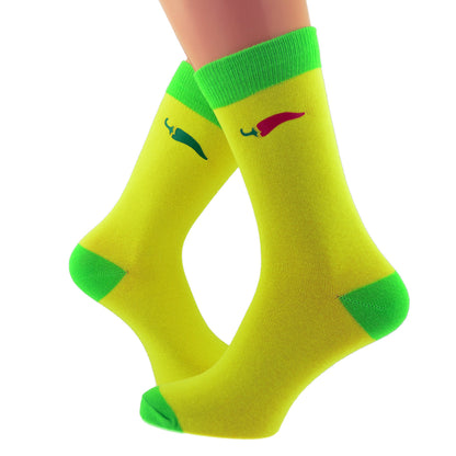 Yellow Lime Green Unisex Socks Hot Green Red Chillies| Ashton and Finch