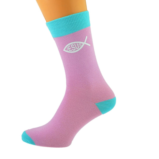 Pink Turquoise Jesus Religious Ichthus Fish Design| Ashton and Finch