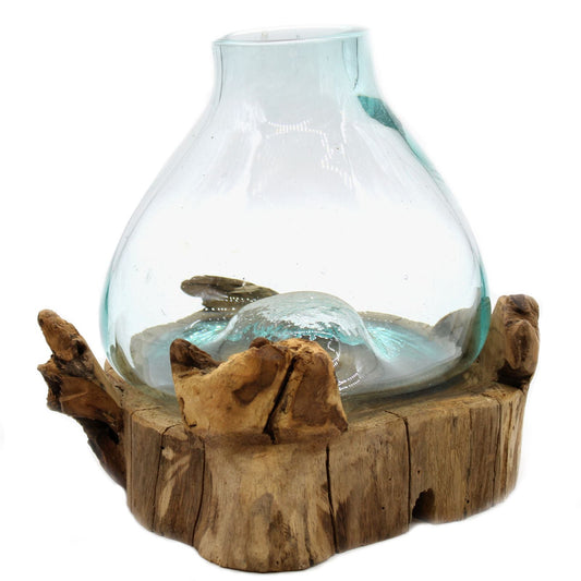 Molten Glass Large Bowl on Wood with Light