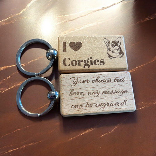 Personalised Wooden Corgi Keyring Dog Lover Gift  | Ashton and Finch