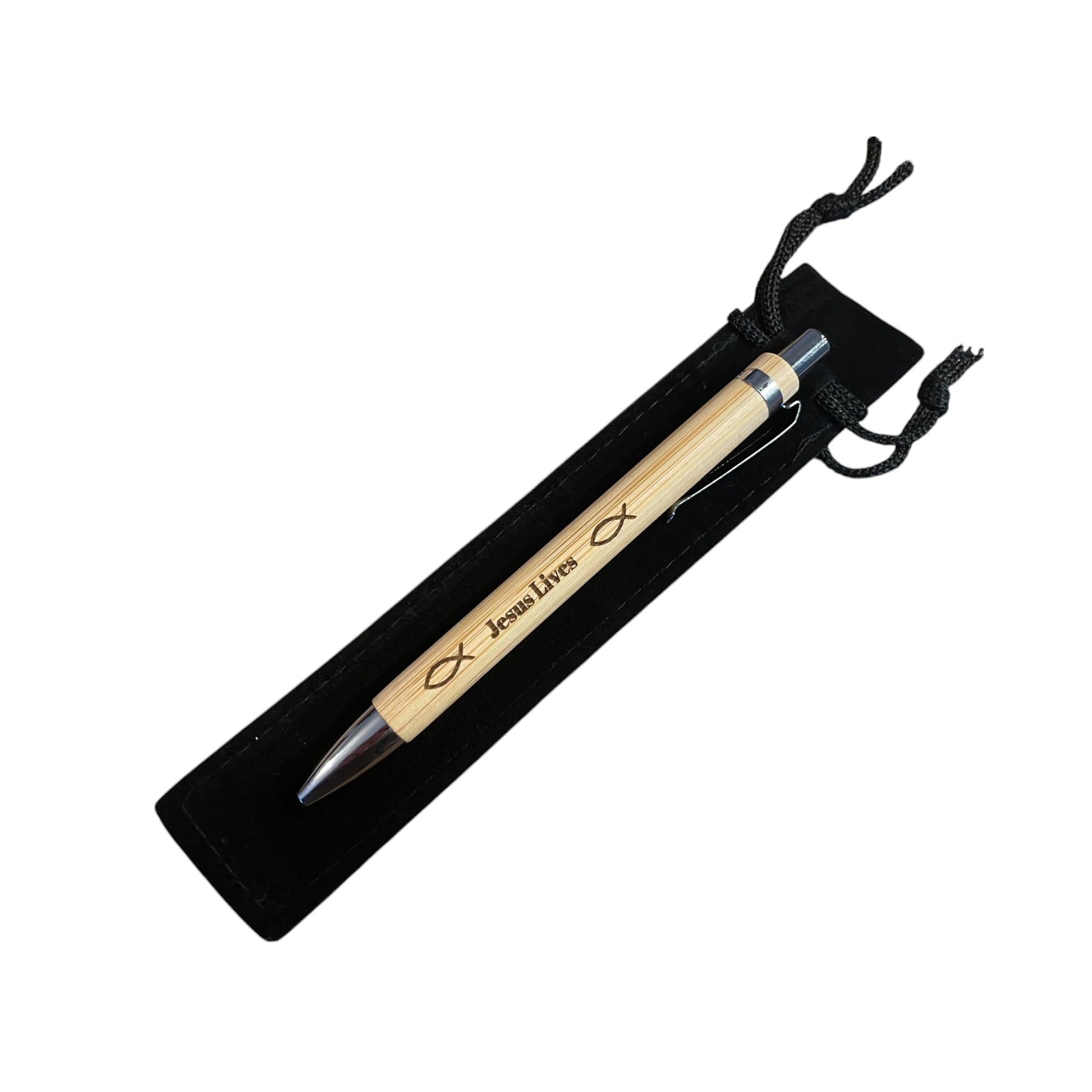Jesus Lives Bamboo Pen – Engraved Christian Pen with Black Ink