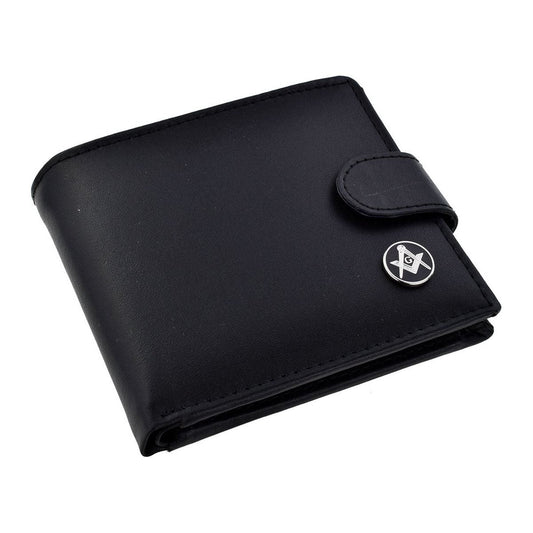 Black Leather Wallet with Black Masonic Coin Design (Silver with G)  | Ashton and Finch