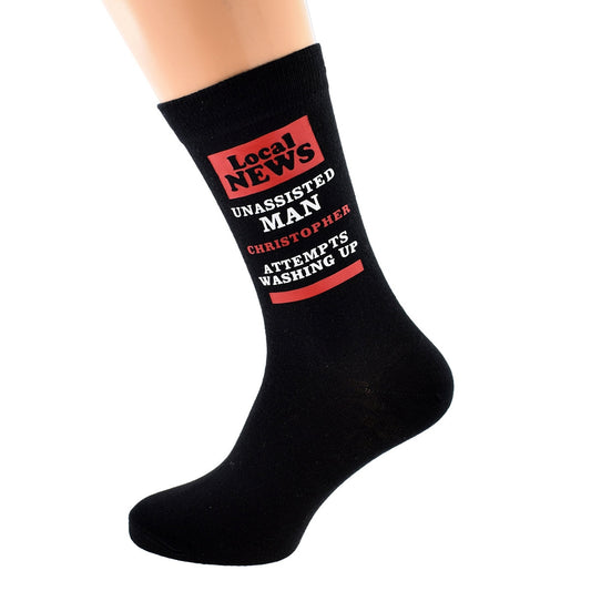 Personalised Funny Local News Mens Christmas Socks| Ashton and Finch