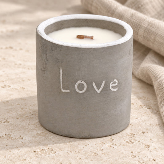 Purple Fig Cassis Concrete Candle Wick in a muted gift setting