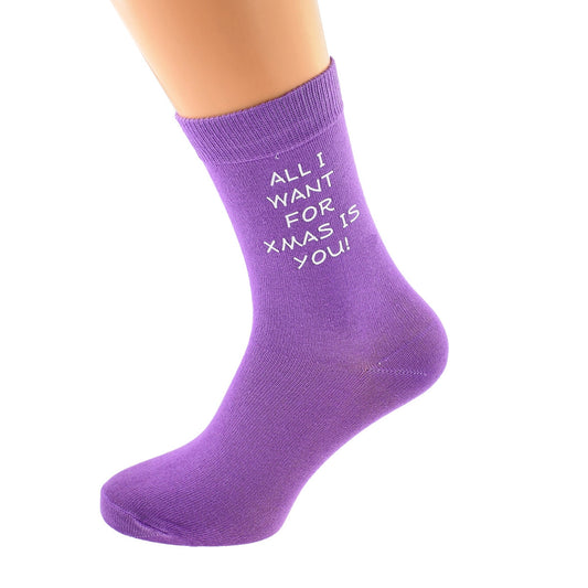 All I Want For Xmas Is You Ladies Purple Socks| Ashton and Finch