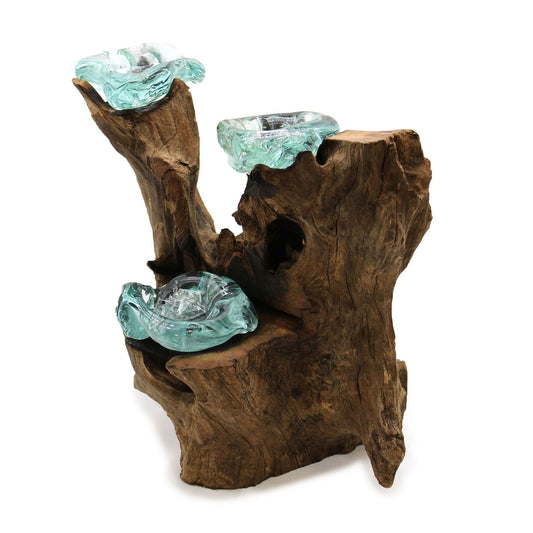 Molten Glass Triple Candle Holder on Wood