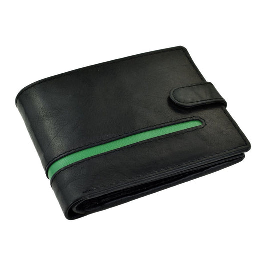 Black Leather Wallet with Green Stripe Design  | Ashton and Finch