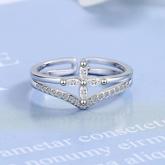 Silver Petal Flower Adjustable Zirconia Ring | Ashton and Finch