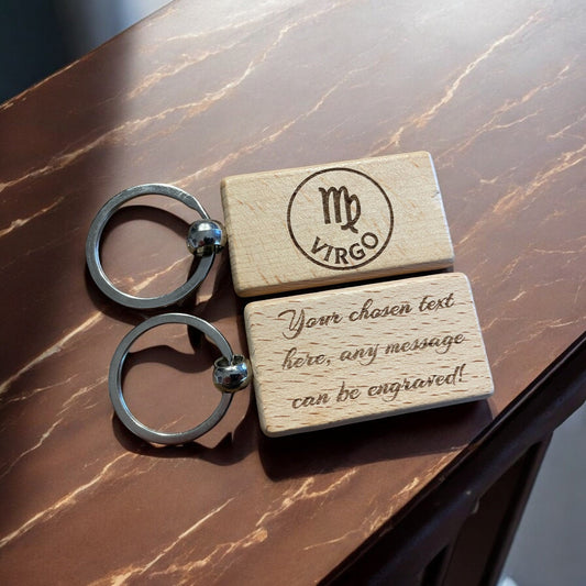 Personalised Wooden Virgo Zodiac Keyring Gift  | Ashton and Finch