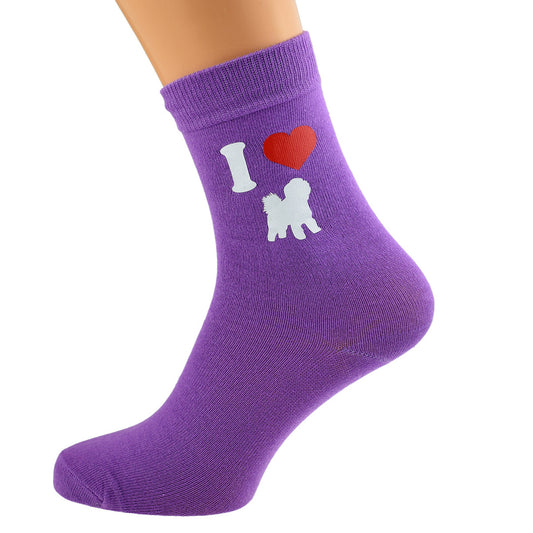 I Love Bichon Frise Womens Purple Dog Socks| Ashton and Finch