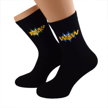 Pow Wow Cartoon Call Out Novelty Socks| Ashton and Finch