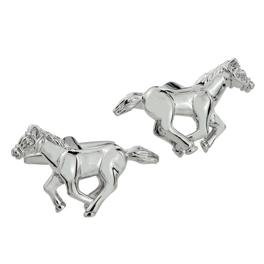 Galloping Horse Rhodium Plated Cufflinks | Ashton and Finch