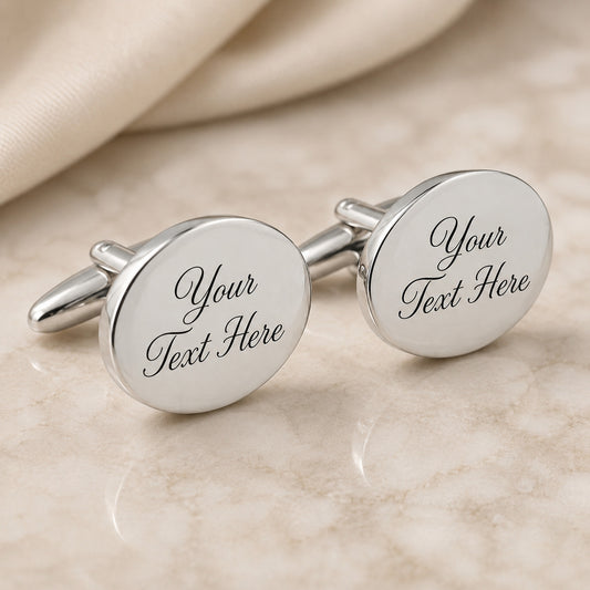 Personalised Engraved Oval Wedding Cufflinks