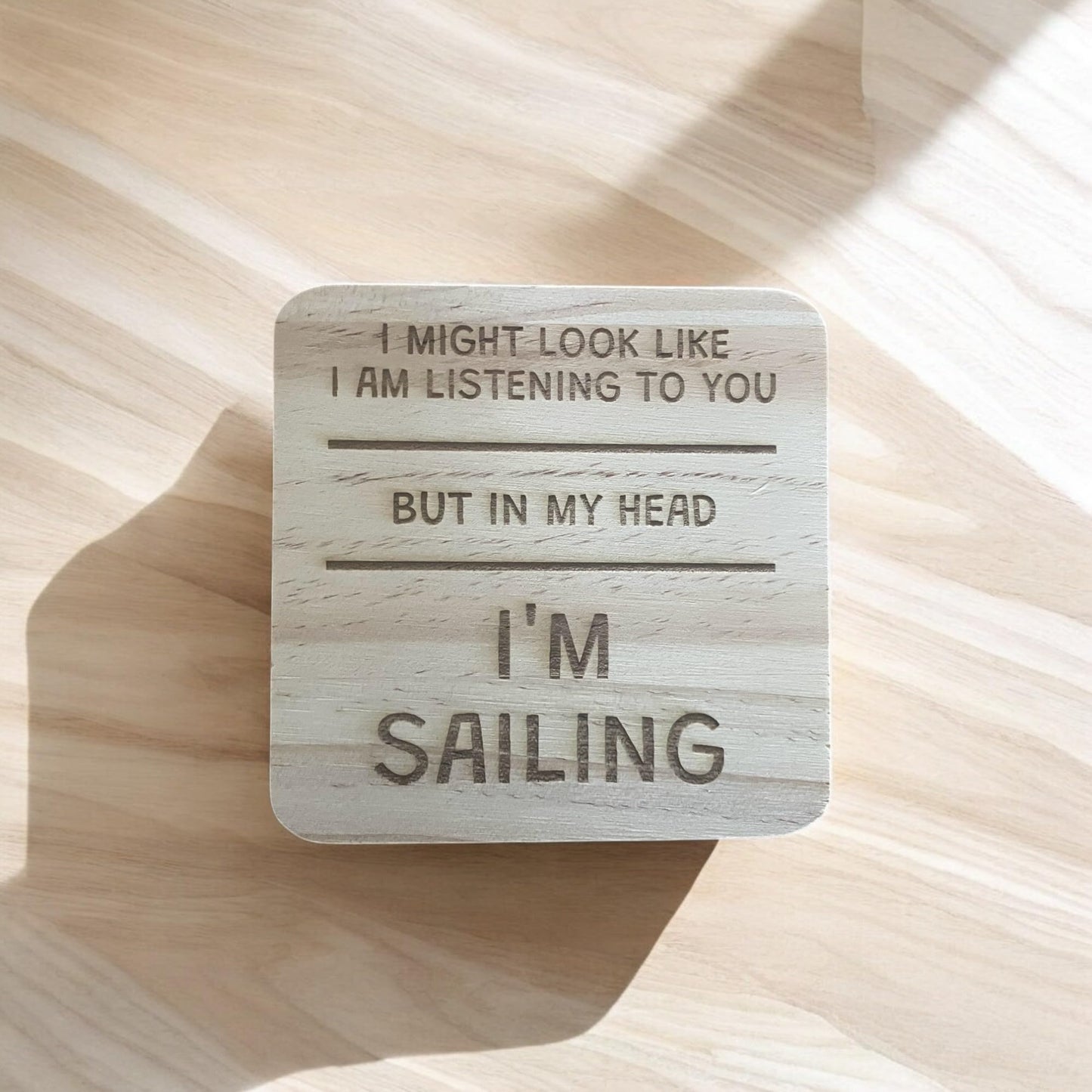 Sailing Wooden Coaster – Engraved Nautical Drink Coaster | Durable Marine Style
