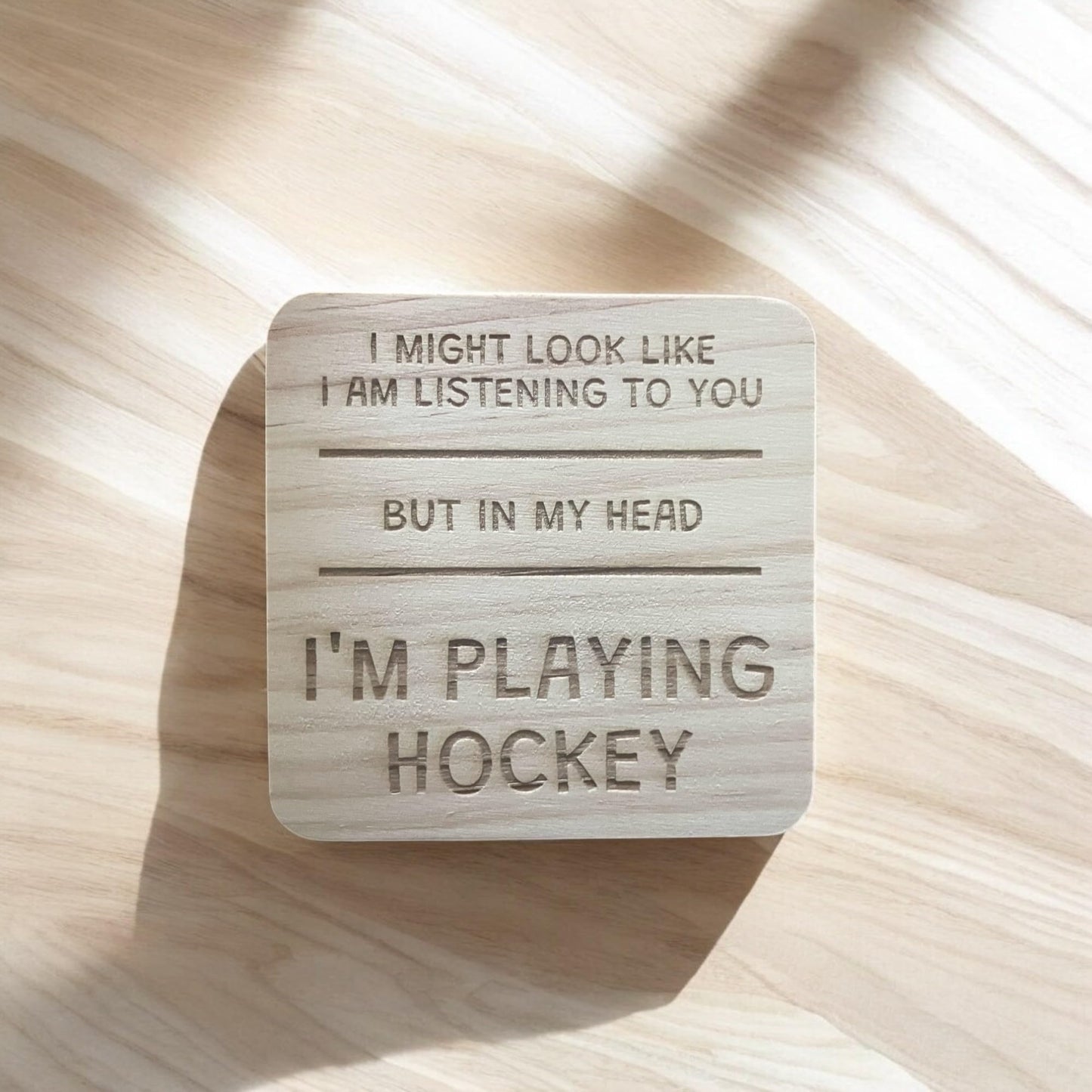 Hockey Coaster – Engraved Wooden Sports Gift | Durable Square Shape Drink Mat