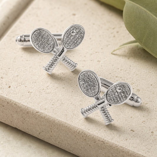 Tennis Racket Cufflinks in a themed setting