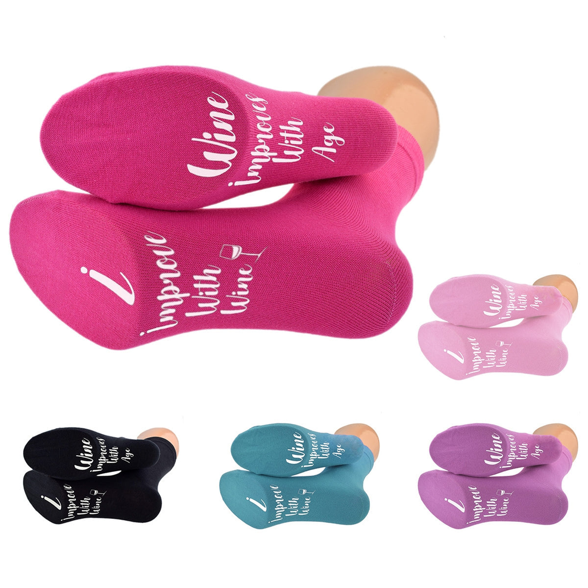 Sole Print Wine Improves With Age I Improve With Wine Socks| Ashton and Finch