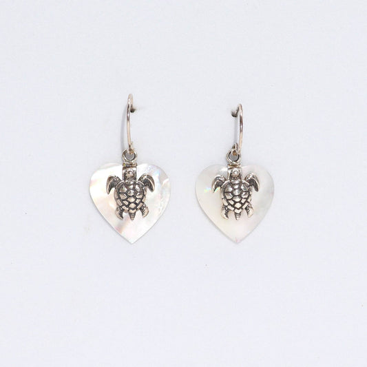 Shell and Silver Sea Turtle Earrings - Mother of Pearl