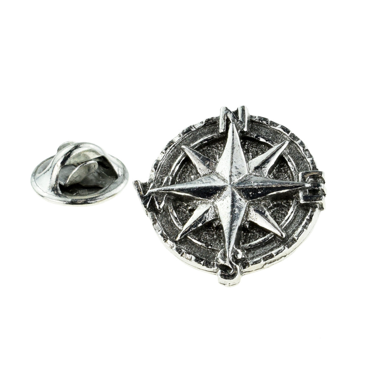 Nautical Compass Pewter Lapel Pin Badge