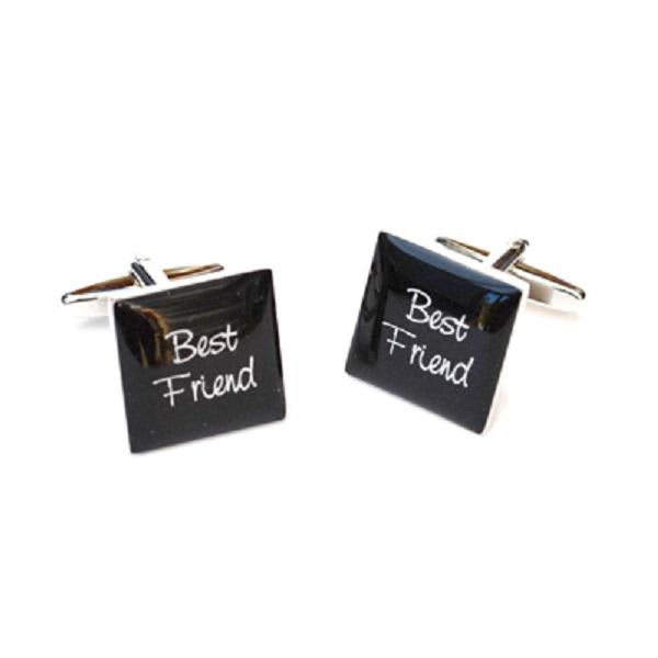 Best Friend Black Square Nevision Wedding Text Cufflinks | Ashton and Finch