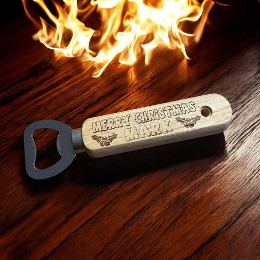 Personalised Merry Christmas Wooden Beer Bottle Opener Gift  | Ashton and Finch