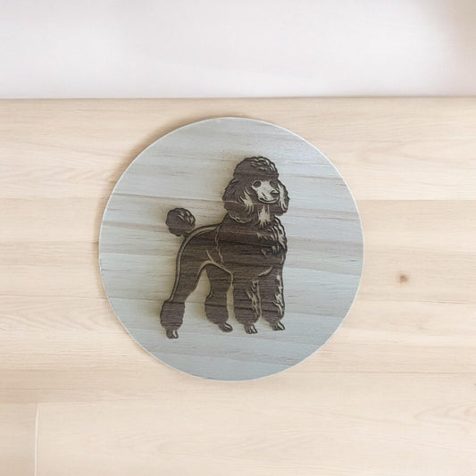 Poodle Coaster Round Wooden Coaster with Engraved Dog Design