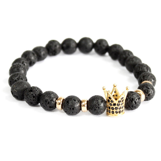 Gold Crown and Lava Stone Gemstone Bracelet