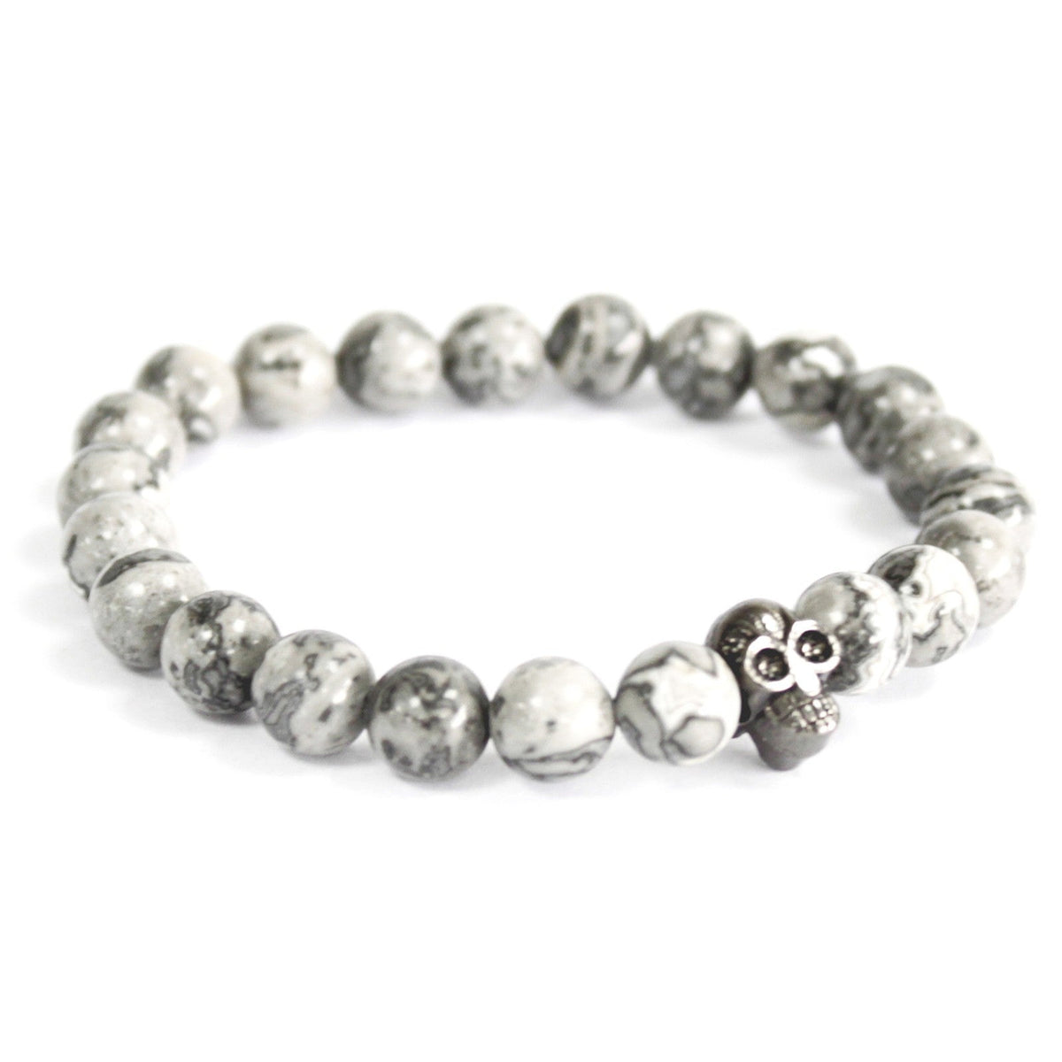 Pewter Skull and Grey Agate Gemstone Bracelet