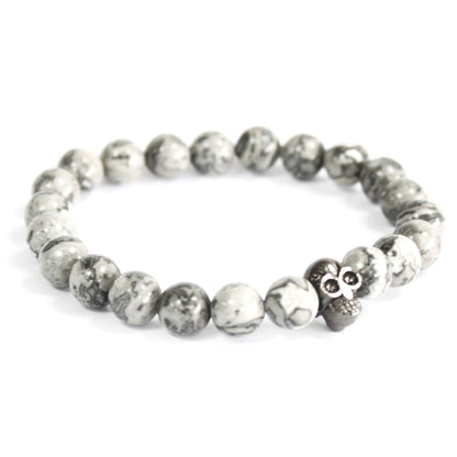 Pewter Skull and Grey Agate Gemstone Bracelet