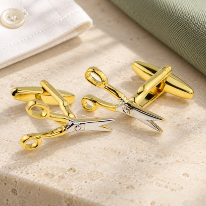 Silver Gold Scissors Hairdressers Cufflinks in a muted gift setting