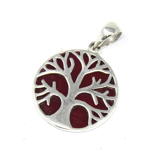 Tree of Life Pendant – 22mm Silver with Coral Effect