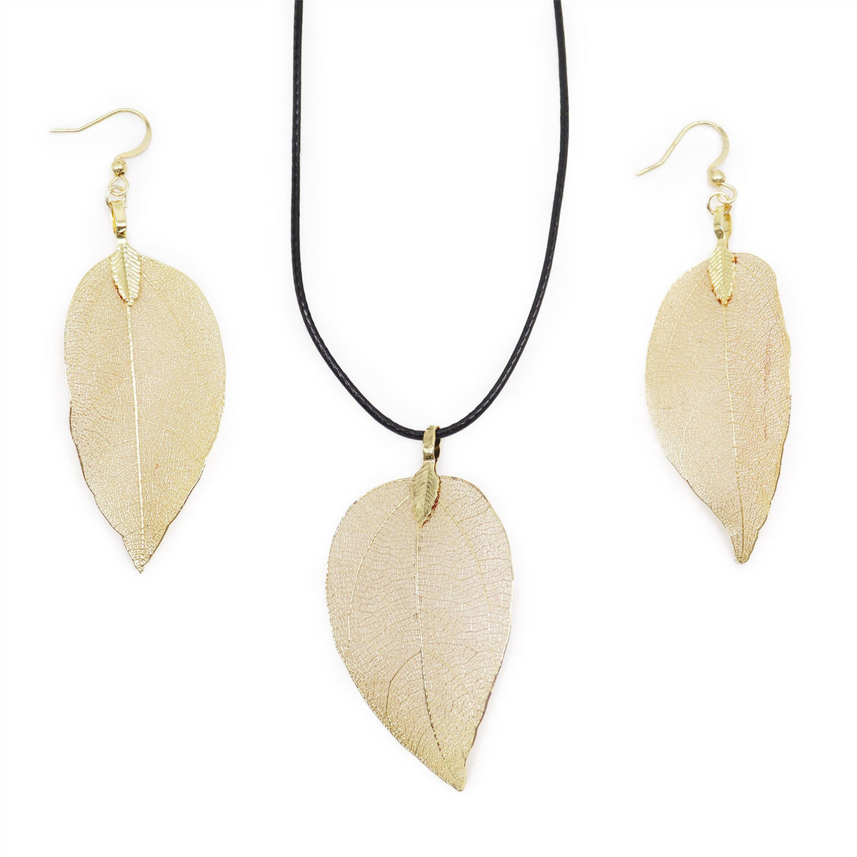 Gold Bravery Leaf Necklace and Earring Set"