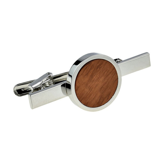 Briar Wood Round Gold Plated Tie Clip  | Ashton and Finch
