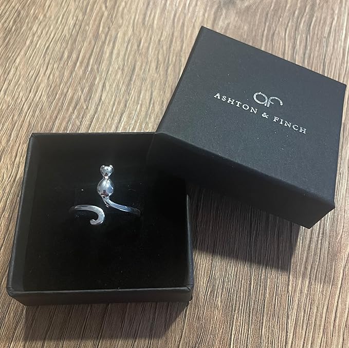 925 Sterling Silver Cat Adjustable Ring for Women
