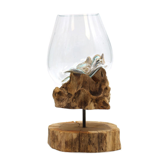 Molten Glass Large Bowl on Wood with Stand