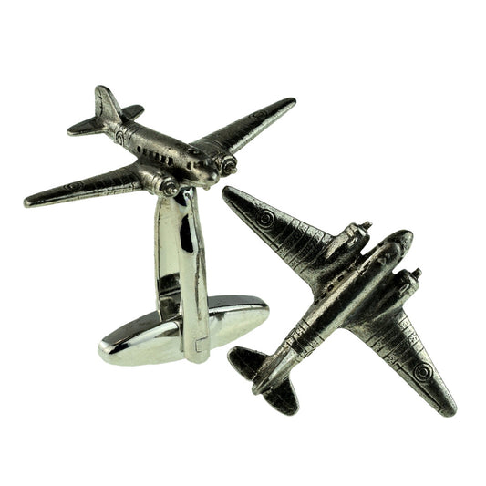 English Made Pewter Cufflinks Douglas Dakota C47 Aeroplane | Ashton and Finch