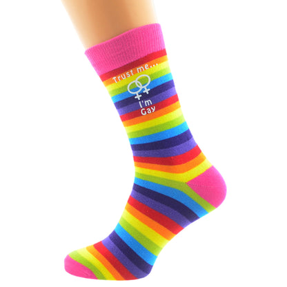 Trust Me I’m Gay Female Sign Rainbow Socks| Ashton and Finch