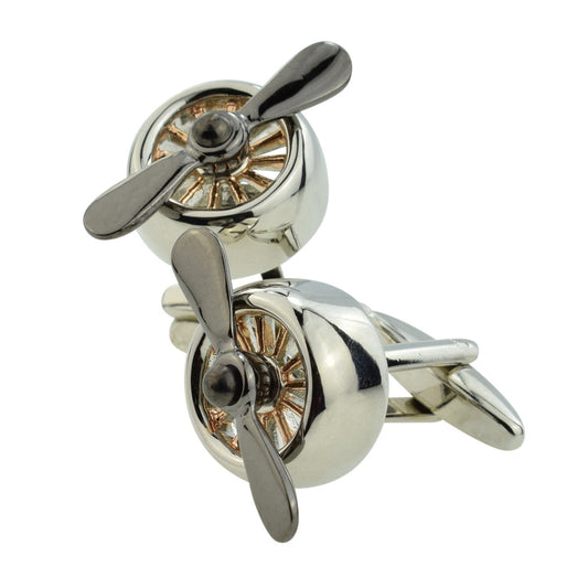 Three Tone Silver Black and Rose Gold Aircraft Propeller Cufflinks | Ashton and Finch