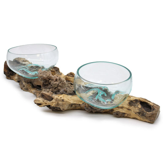 Molten Glass Extra Large Bowl on Double Wood Stand