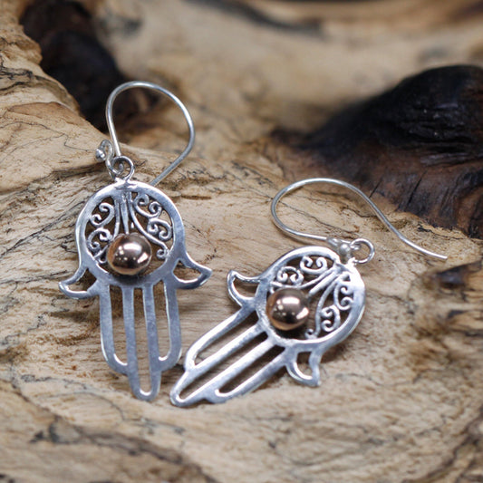 Silver and Gold Hamsa Earrings