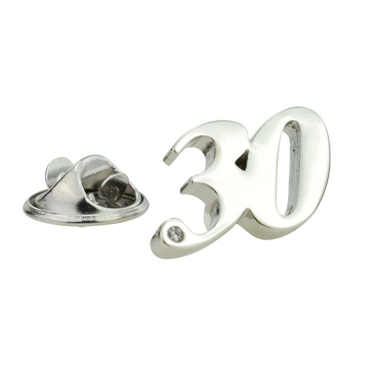 Rhodium Plated 30 Lapel Pin Badge with crystal decoration (AJTP08)