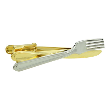 Two Tone Rhodium & Gold Plated Knife & Fork Tie Clip  | Ashton and Finch