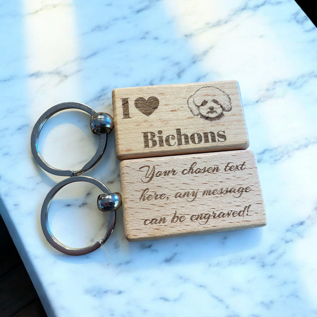Personalised Wooden Bichon Keyring Dog Lover Gift  | Ashton and Finch