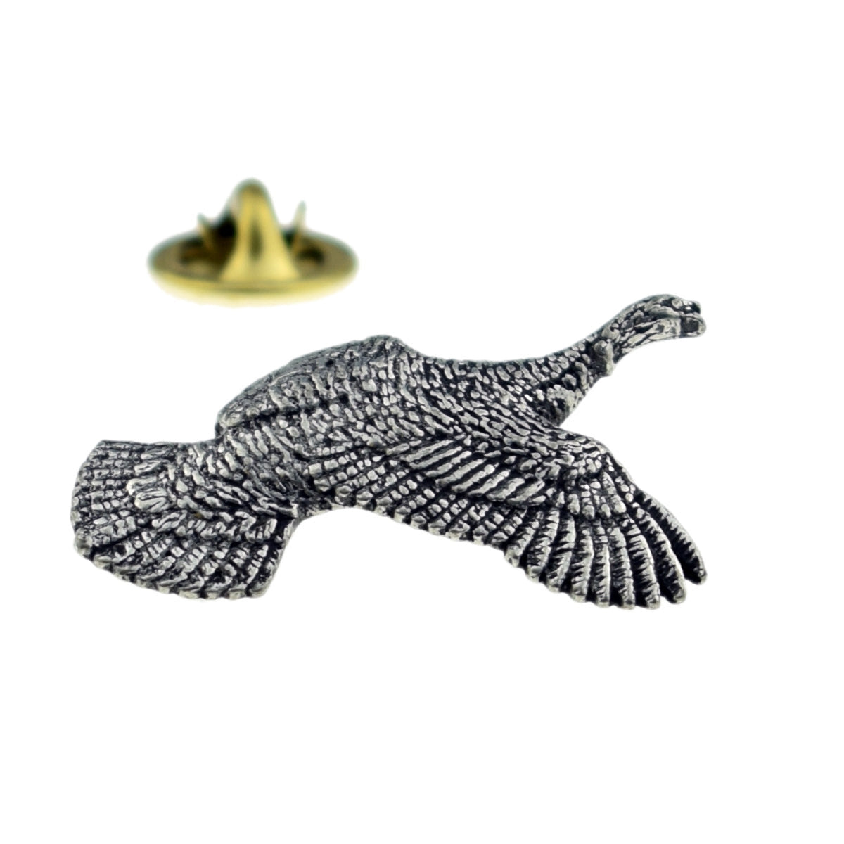 Turkey Flying Bird English Pewter Lapel Pin Badge