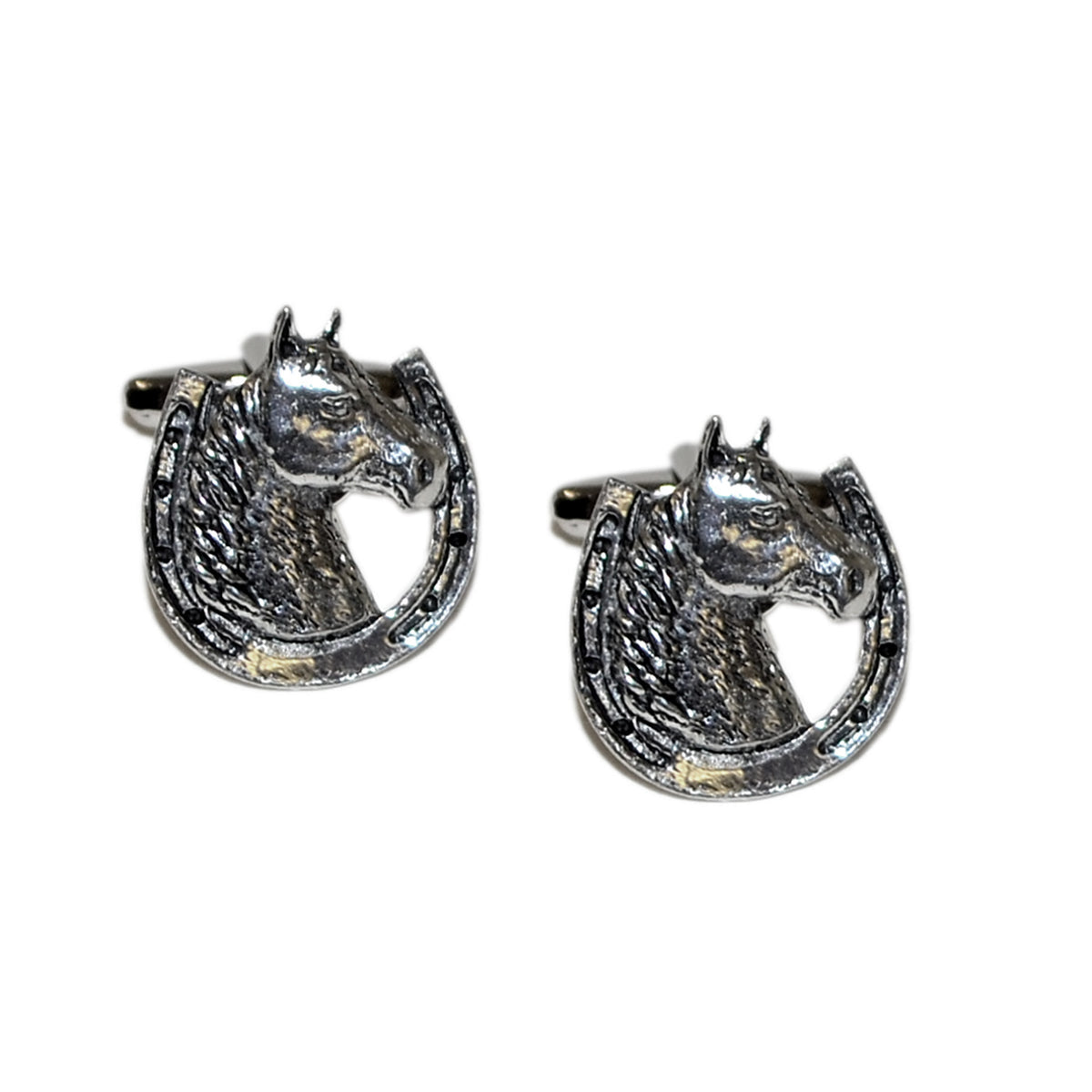English Made Horses Head Lucky Horseshoe Pewter Cufflinks | Ashton and Finch