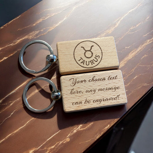 Personalised Wooden Taurus Zodiac Keyring Gift  | Ashton and Finch