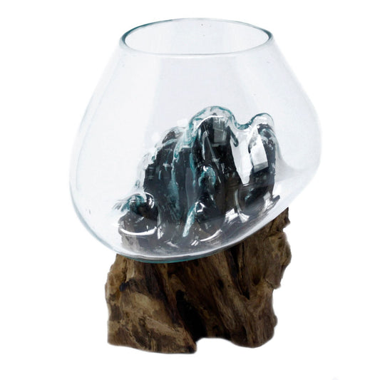 Molten Glass Large Bowl on Wood