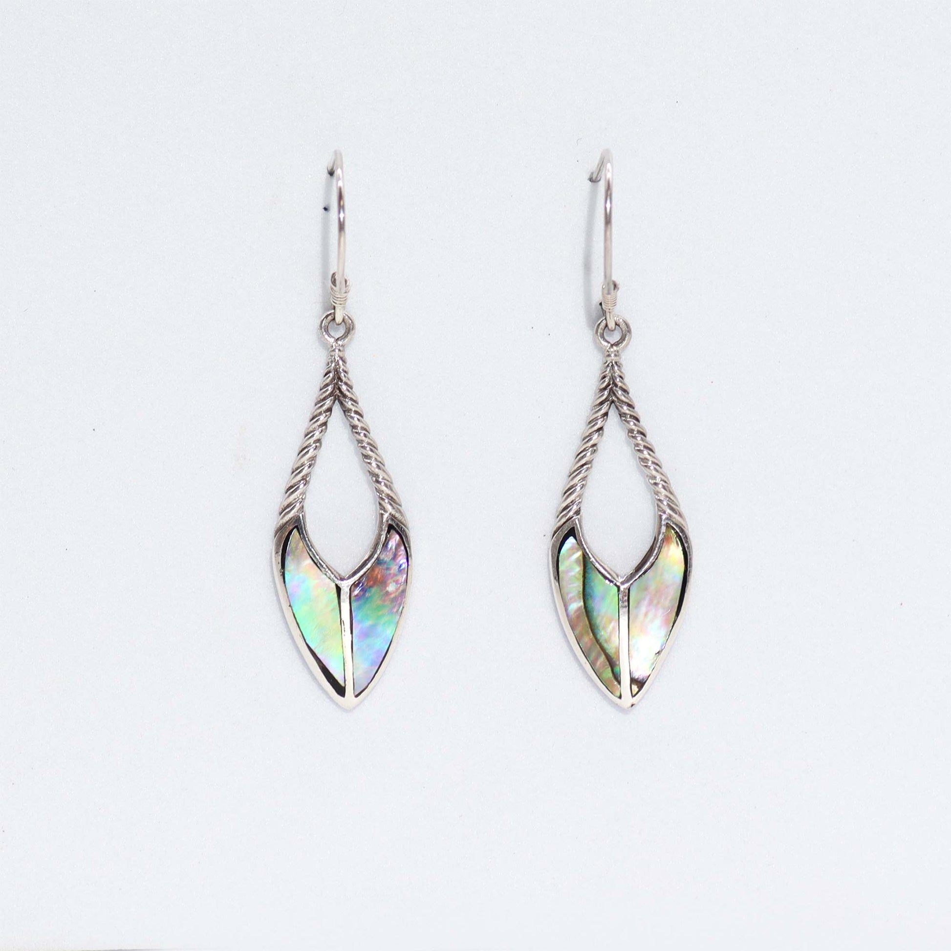 Abalone Spear Drop Earrings with Shell and Silver Accents