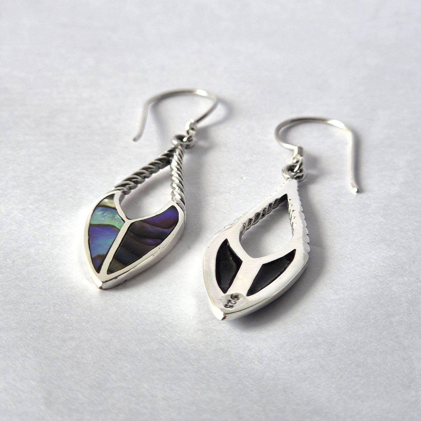 Abalone Spear Drop Earrings with Shell and Silver Accents